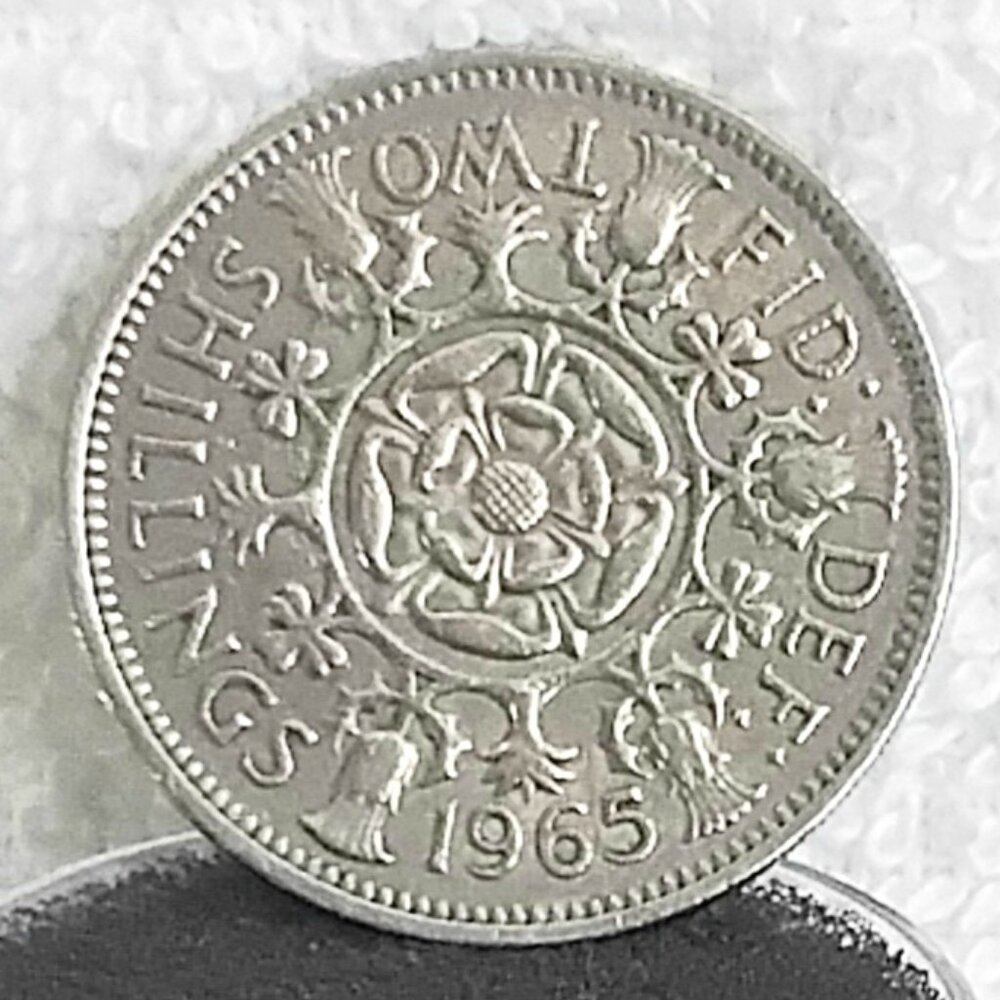 Circulated 1965 British Two Shillings Elizabeth II Coin Made of Copper/Nickel!!
